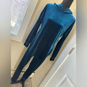 Velvet Hoodie & Leggings Matching Set (Teal)